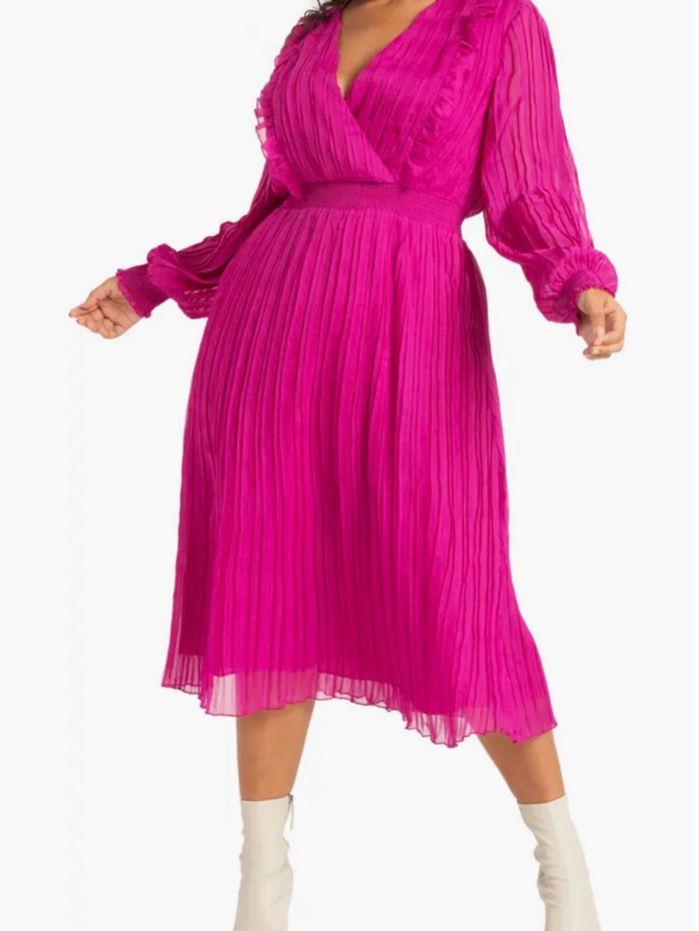Eloquii Fuchsia Pleated Midi Wrap Dress